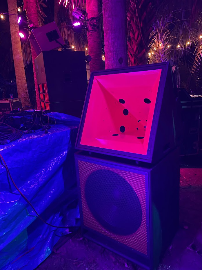JMOD multi-exit horn lit in pink at T Lounge — Okeechobee Music Festival