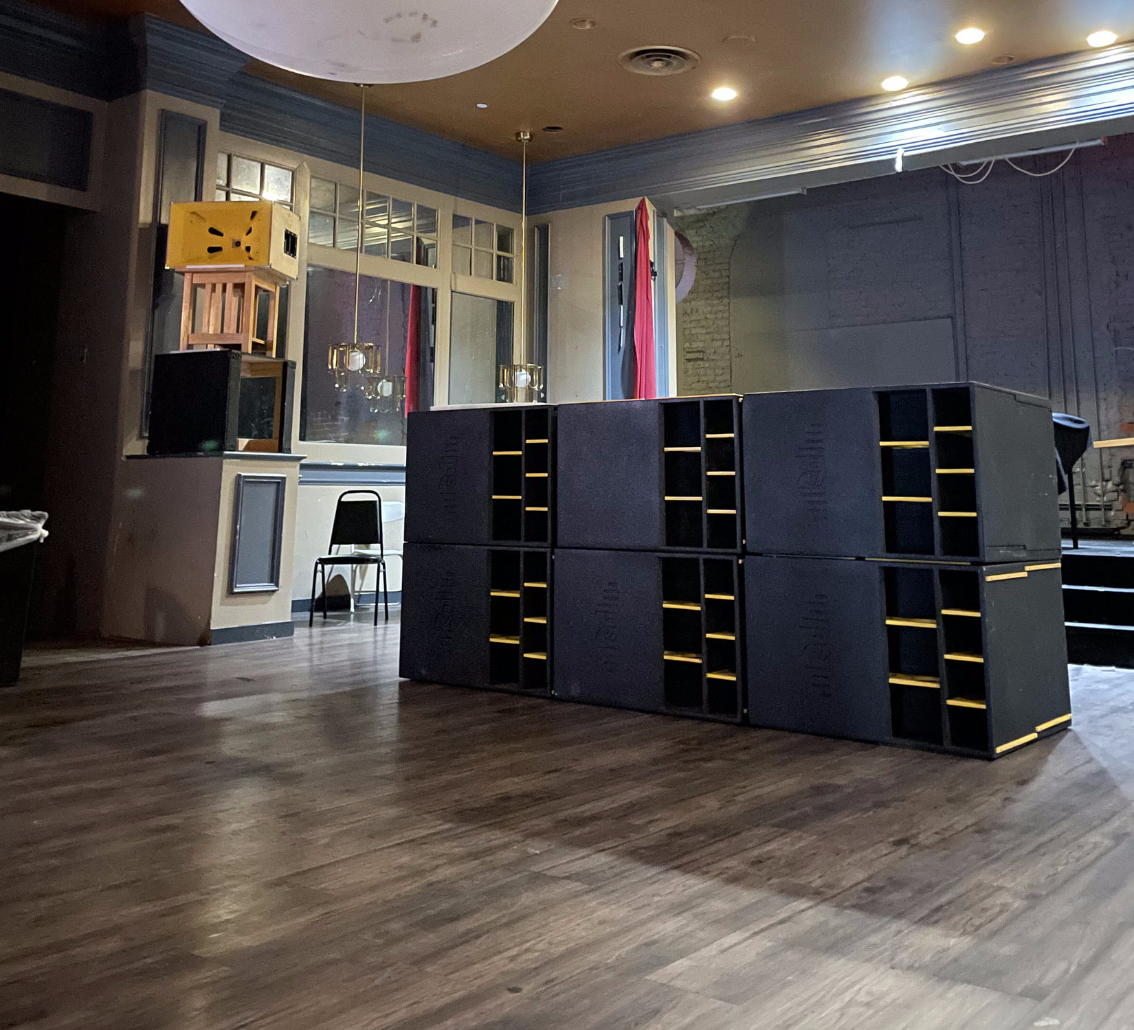 SKRAM subwoofer array and JMOD tops in indoor venue